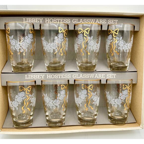 Vintage Libbey Rose Classic Glasses Set – 1950s Hostess Safedge 8pc - Picture 6 of 9